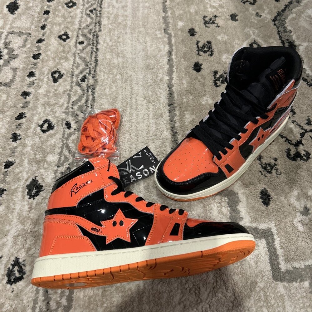 Reason Brand High Top Paisley Sneakers Men's Size 10.5 Black/ Orange RBSK-4